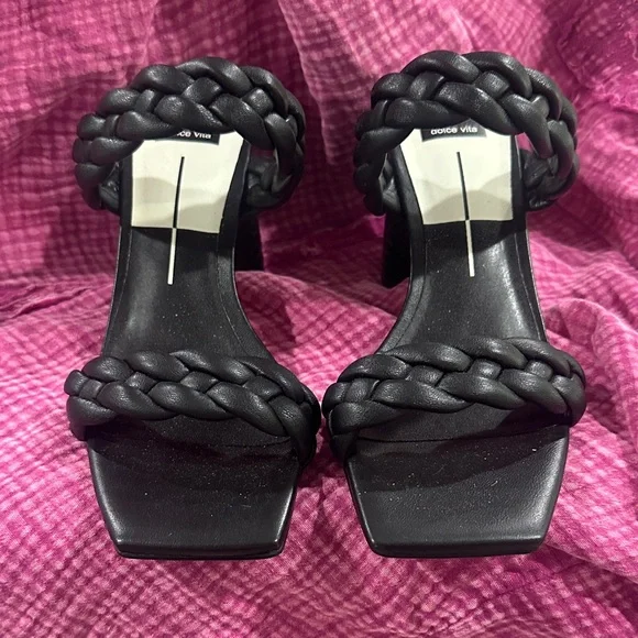 Dolce Vita Black Braided Heeled Sandals - Picture 2 of 4